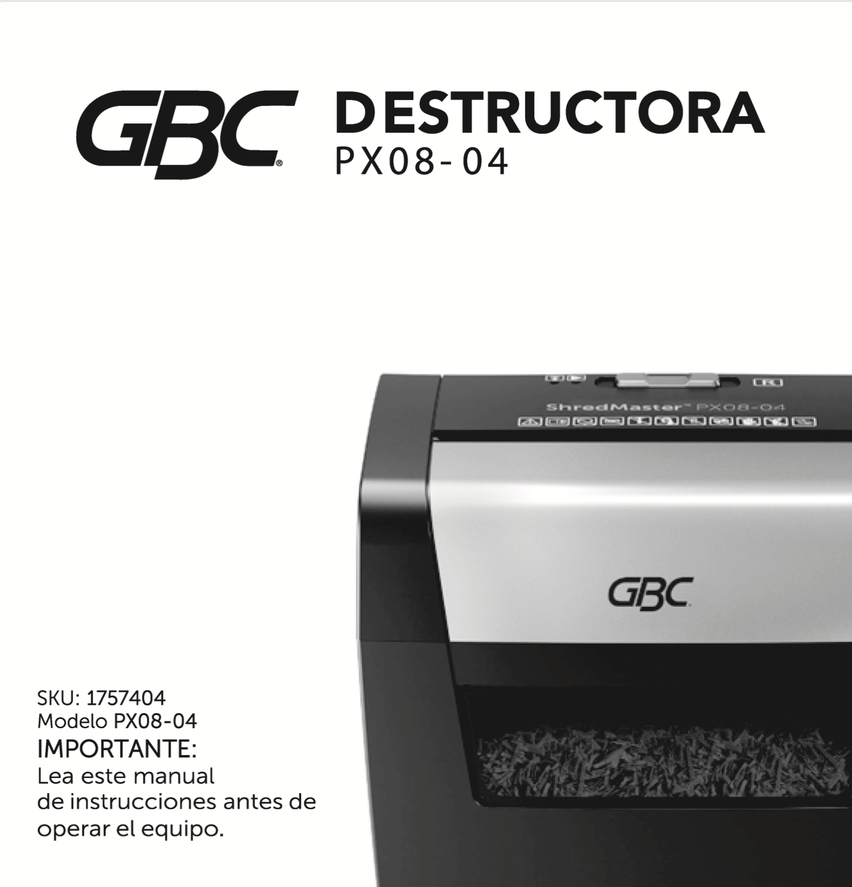 Manual de usuario Destructora Modelo PX08-04